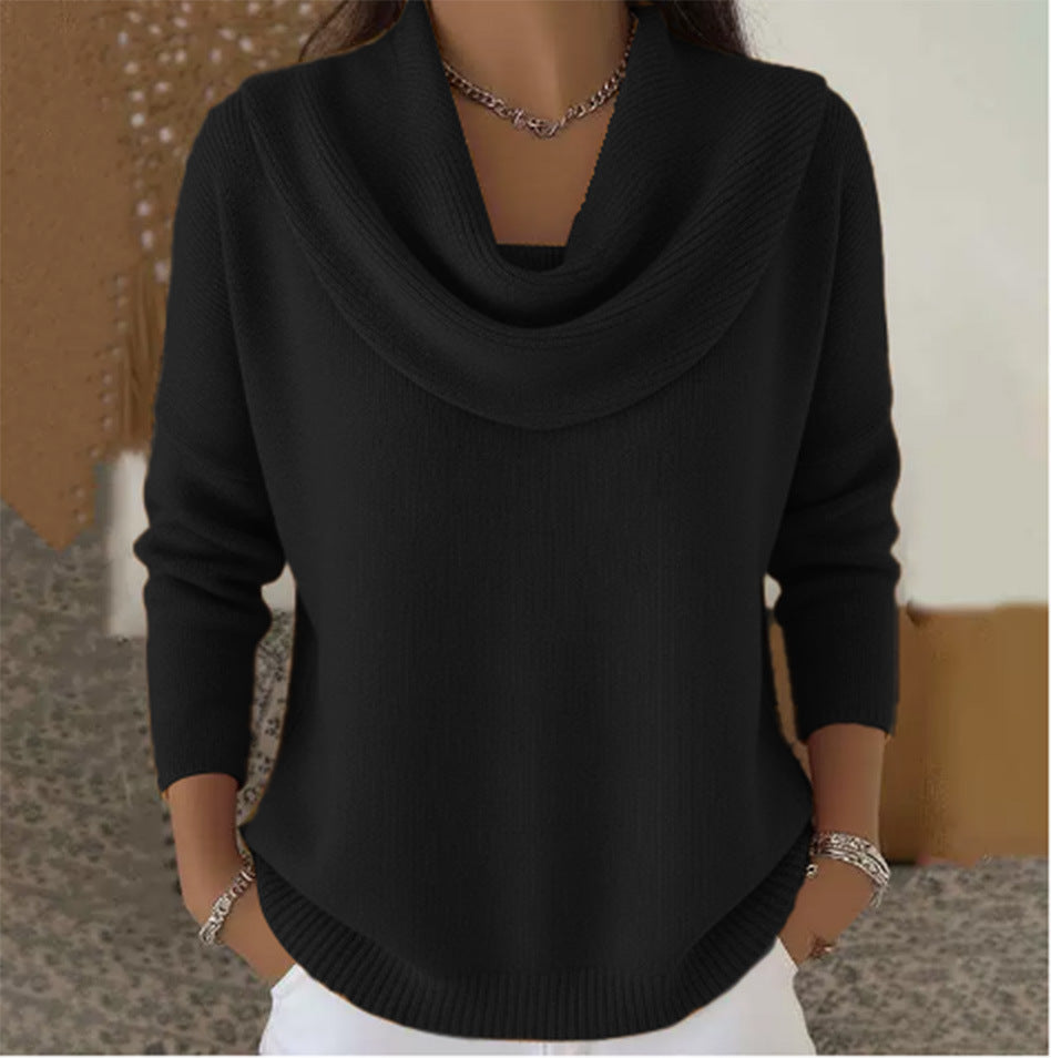 Jersey mujer cuello drapeado de punto suave y cálido