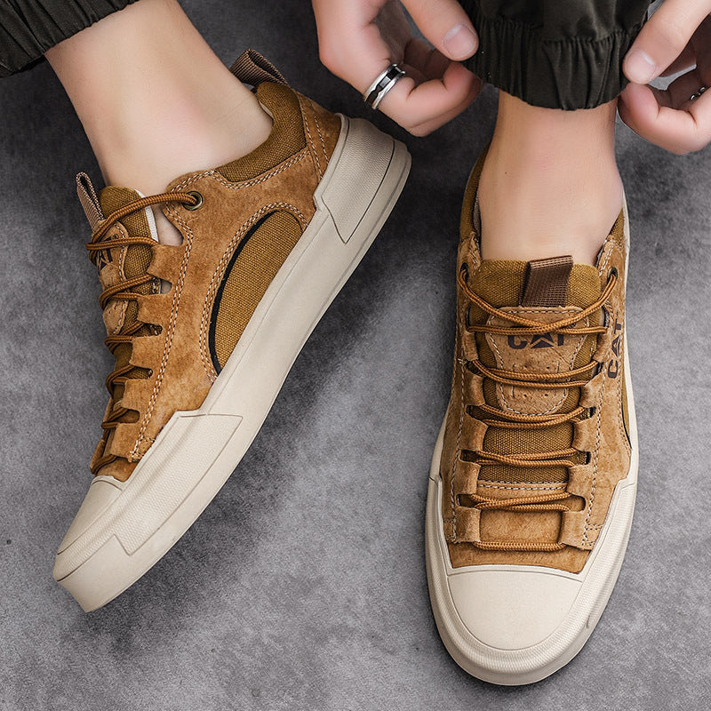 Zapatillas urbanas hombre efecto piel con malla transpirable