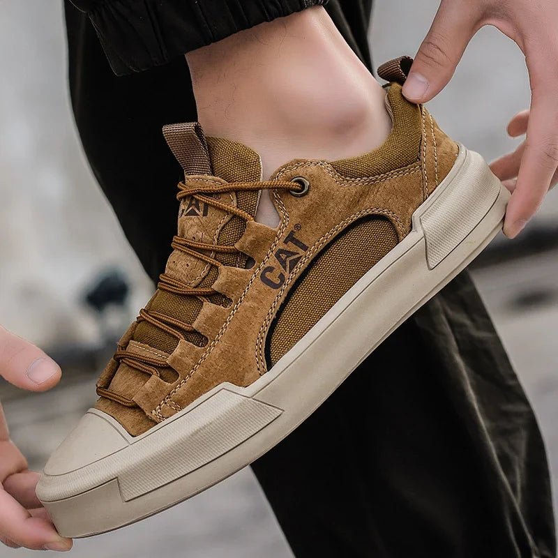 Zapatillas urbanas hombre efecto piel con malla transpirable
