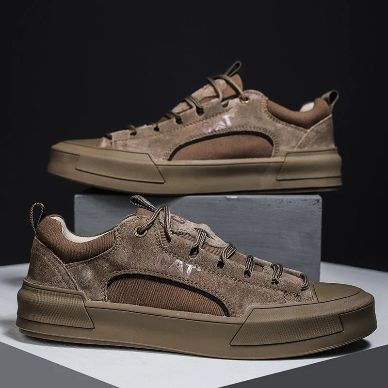 Zapatillas urbanas hombre efecto piel con malla transpirable