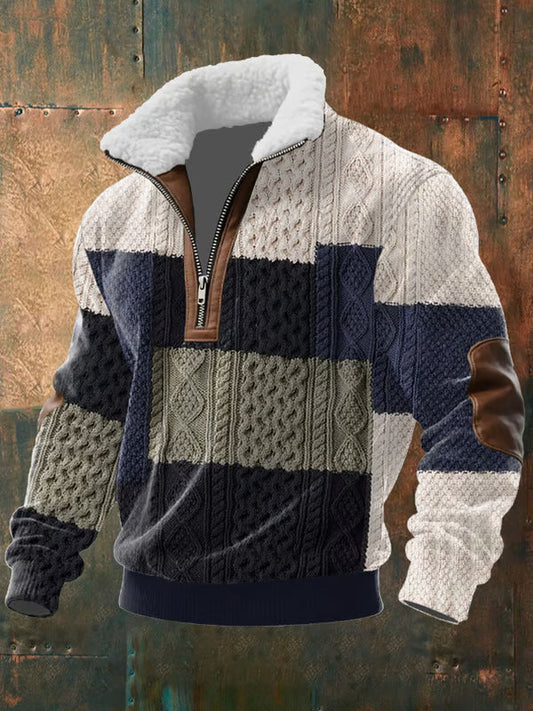 Jersey cremallera forrado hombre cuello alto bloques color