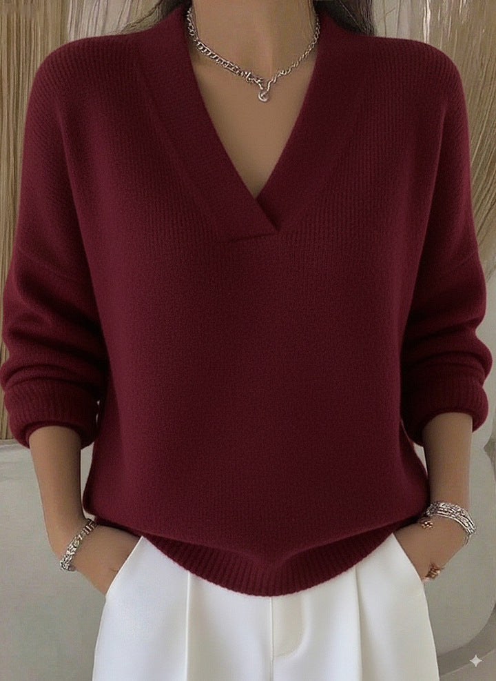 Jersey cuello pico mujer punto suave corte relajado