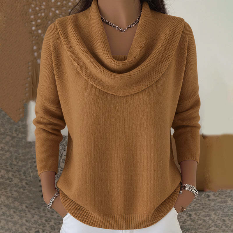 Jersey mujer cuello drapeado de punto suave y cálido