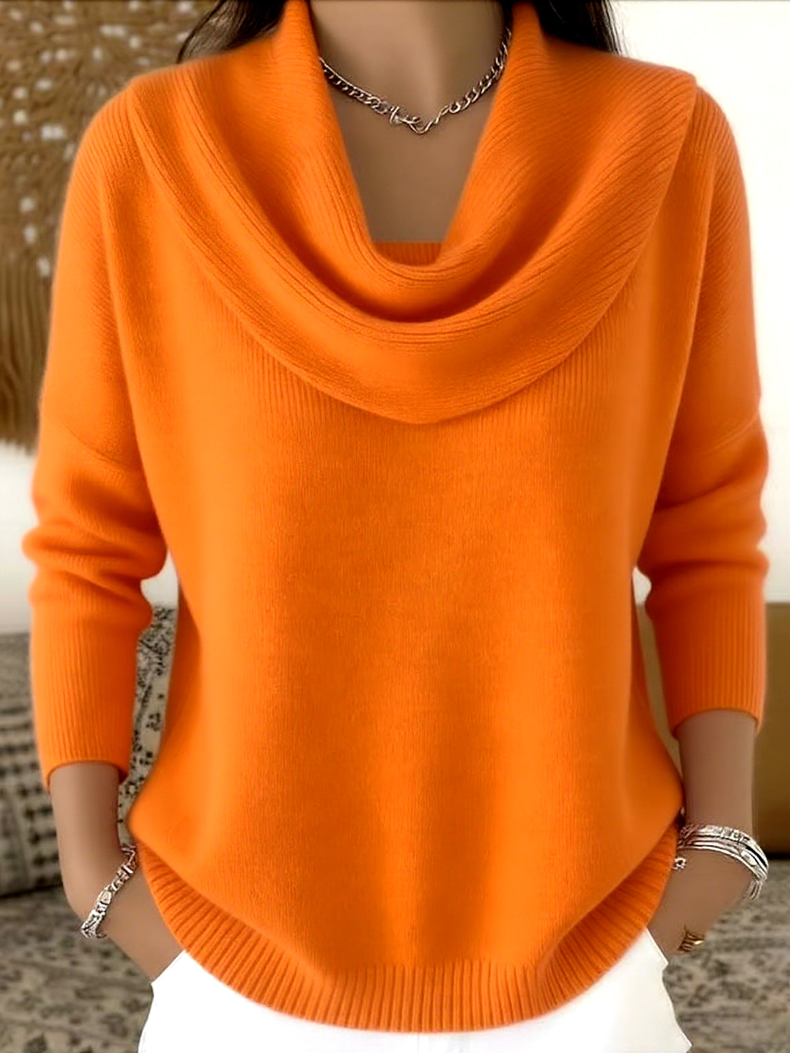 Jersey mujer cuello drapeado de punto suave y cálido