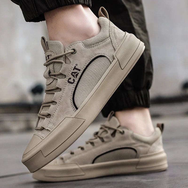 Zapatillas urbanas hombre efecto piel con malla transpirable