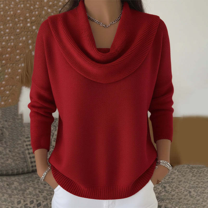 Jersey mujer cuello drapeado de punto suave y cálido