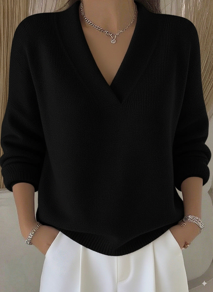 Jersey cuello pico mujer punto suave corte relajado