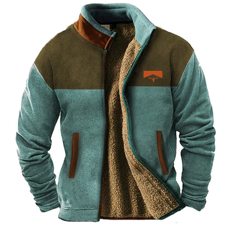 Chaqueta polar hombre con cuello alto y mangas estampadas