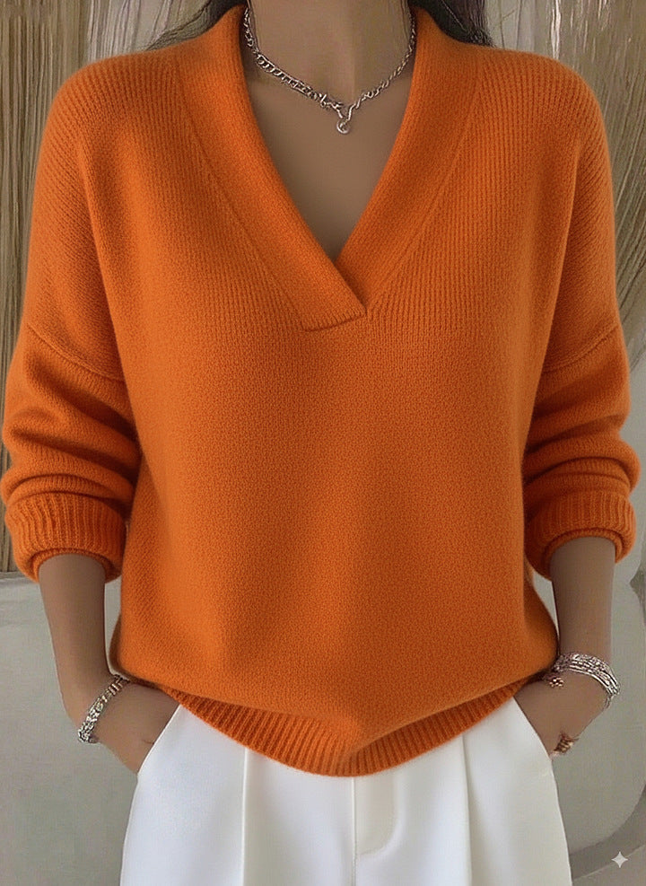 Jersey cuello pico mujer punto suave corte relajado