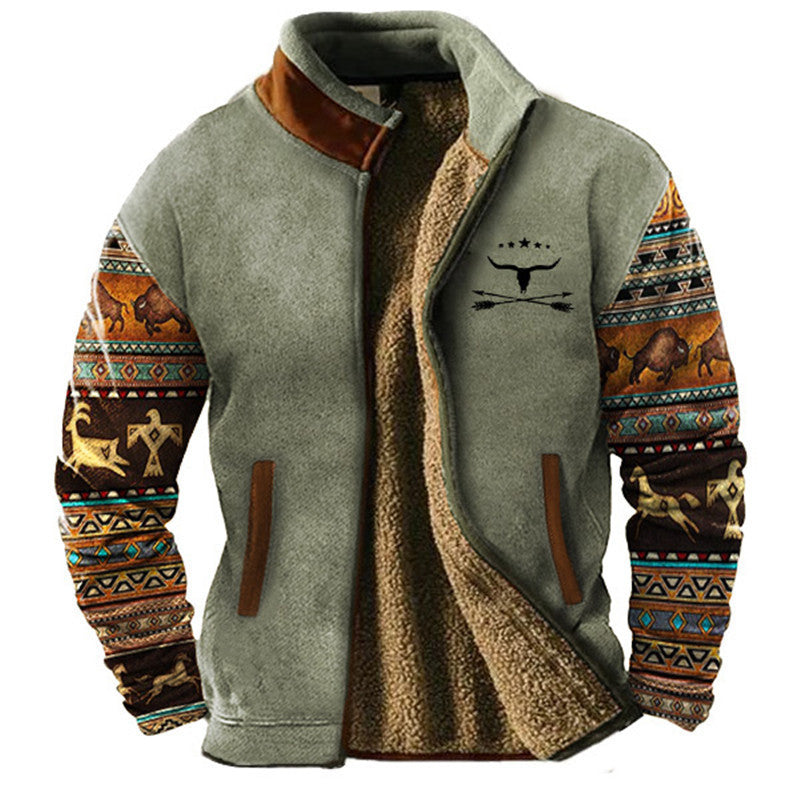 Chaqueta polar hombre con cuello alto y mangas estampadas