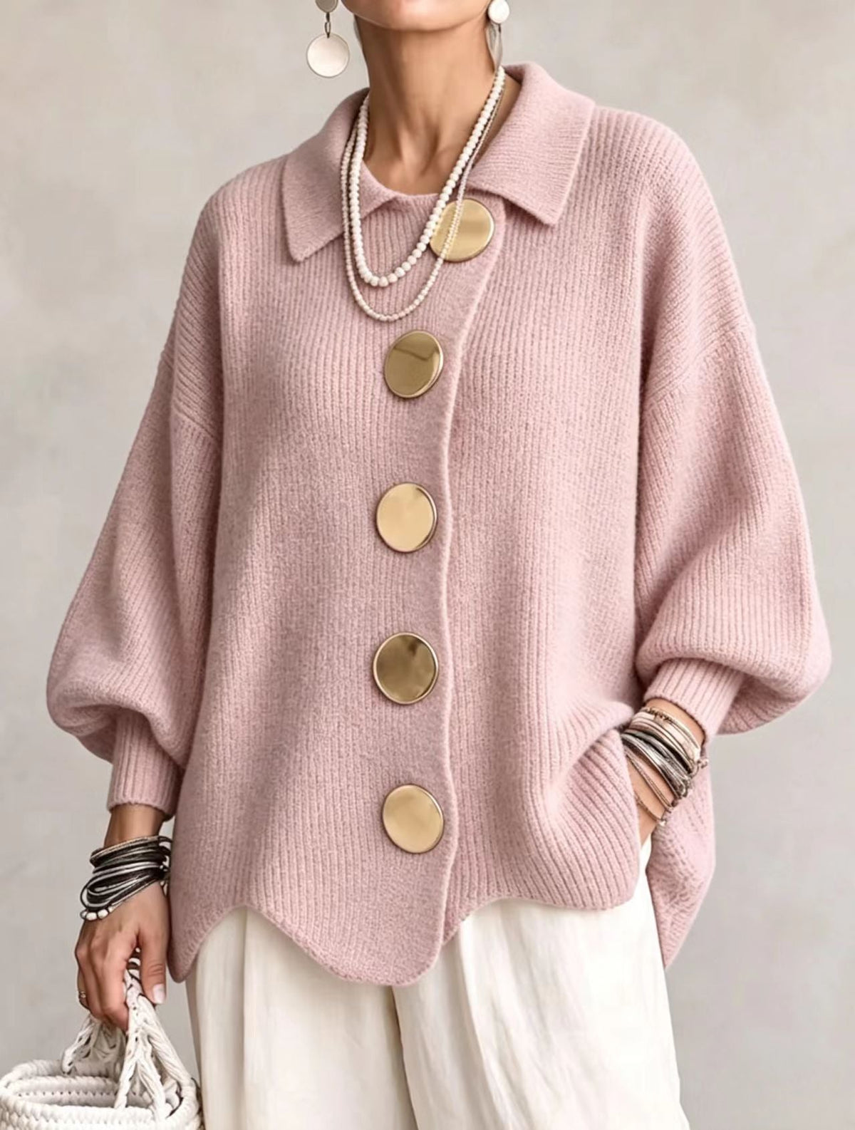 Cárdigan oversize mujer con botones grandes y mangas farol