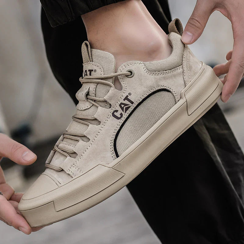 Zapatillas urbanas hombre efecto piel con malla transpirable