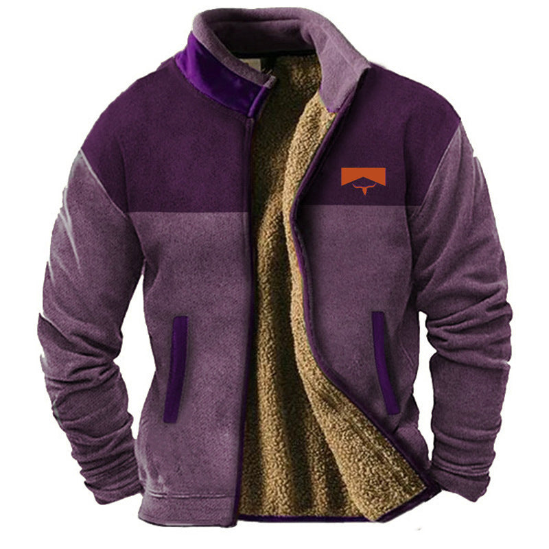 Chaqueta polar hombre con cuello alto y mangas estampadas