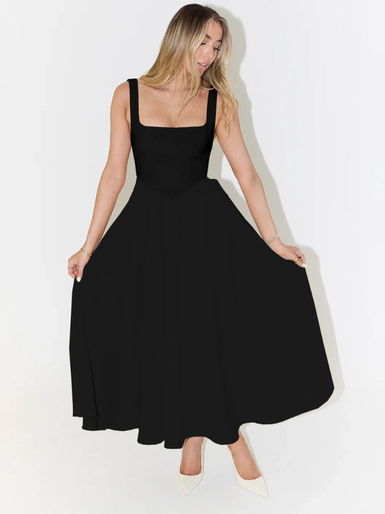 Grace | Vestido Midi Fluido con Escote Cuadrado