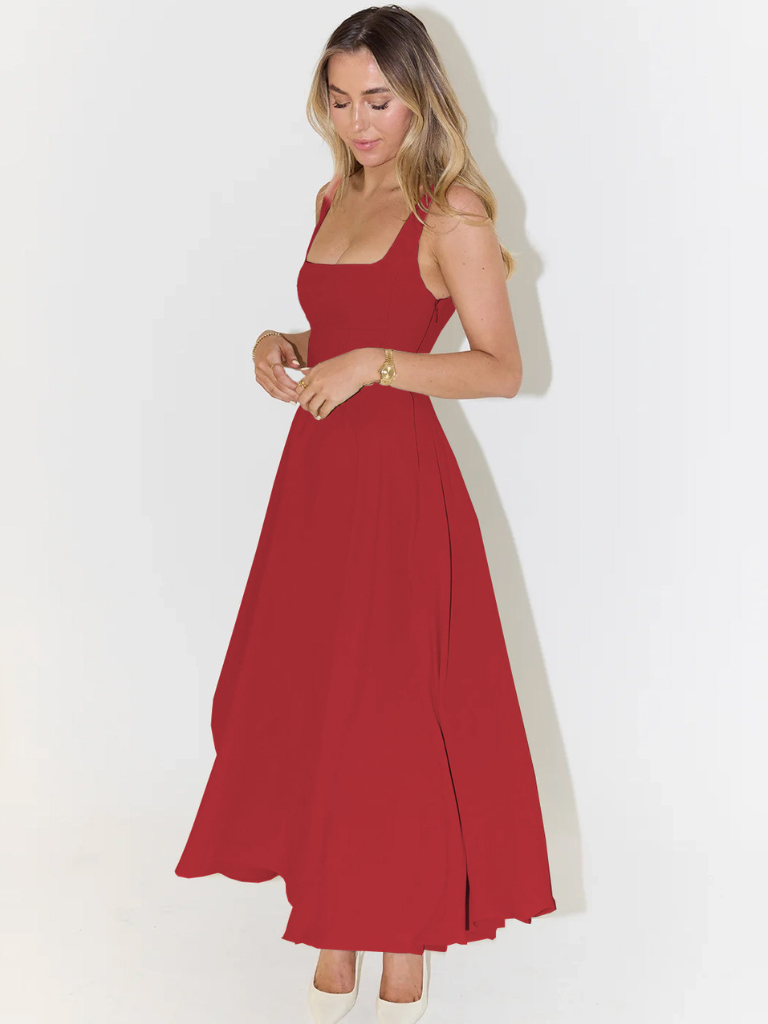 Grace | Vestido Midi Fluido con Escote Cuadrado