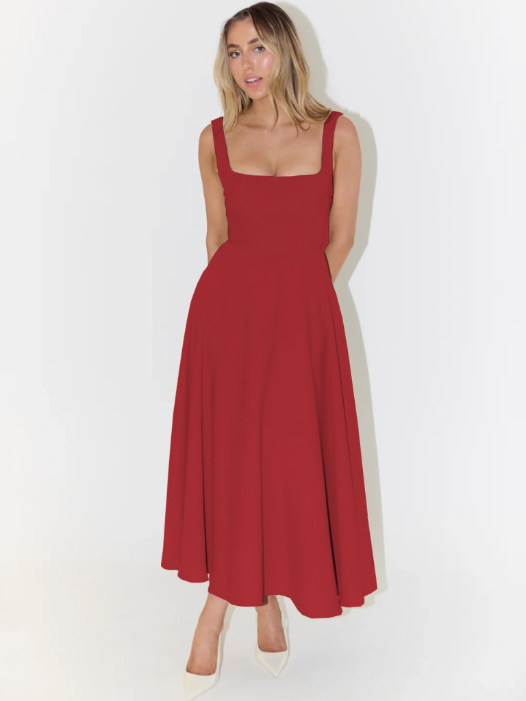 Grace | Vestido Midi Fluido con Escote Cuadrado