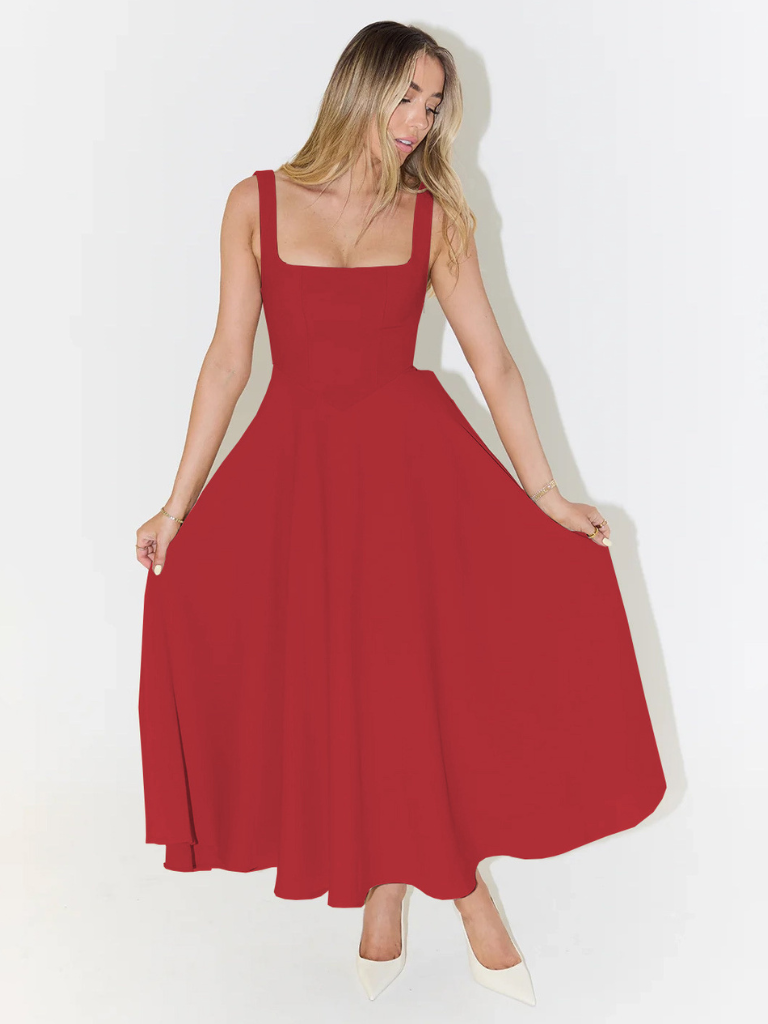 Grace | Vestido Midi Fluido con Escote Cuadrado