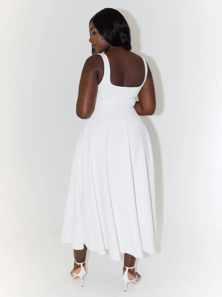 Grace | Vestido Midi Fluido con Escote Cuadrado
