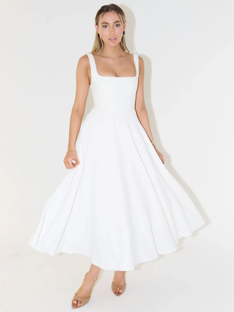 Grace | Vestido Midi Fluido con Escote Cuadrado