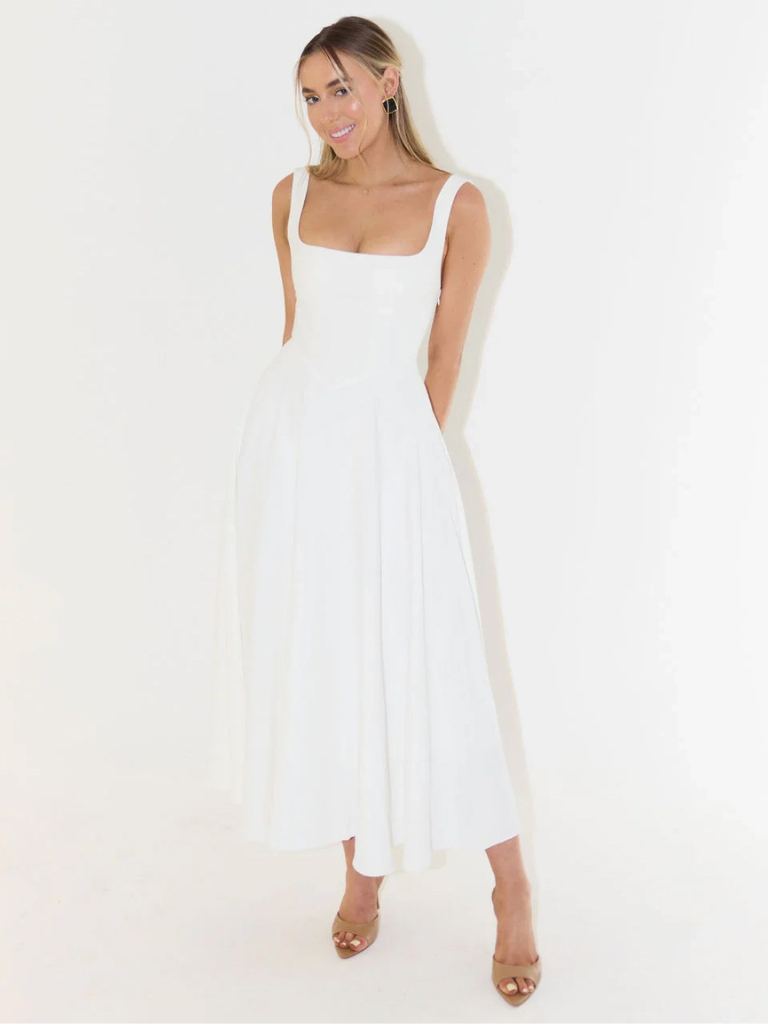 Grace | Vestido Midi Fluido con Escote Cuadrado