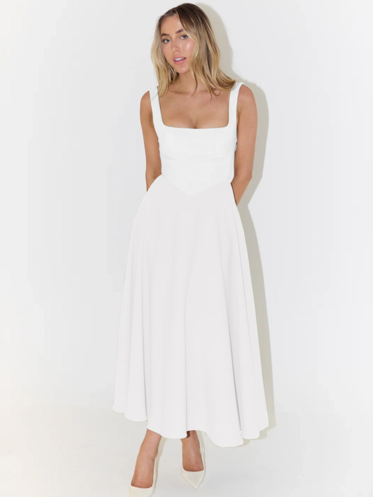 Grace | Vestido Midi Fluido con Escote Cuadrado