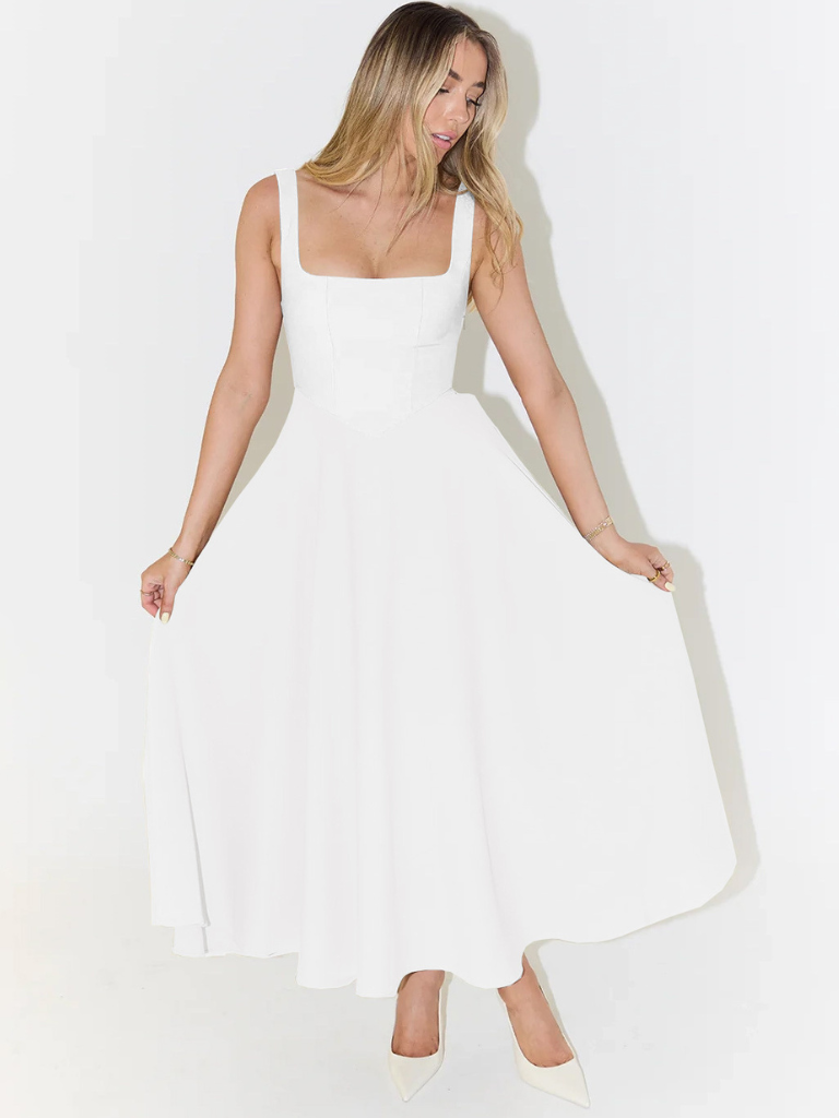 Grace | Vestido Midi Fluido con Escote Cuadrado