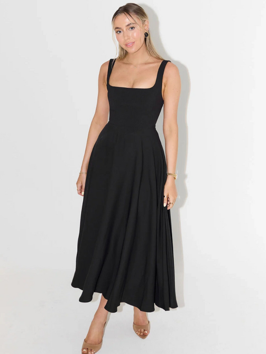 Grace | Vestido Midi Fluido con Escote Cuadrado