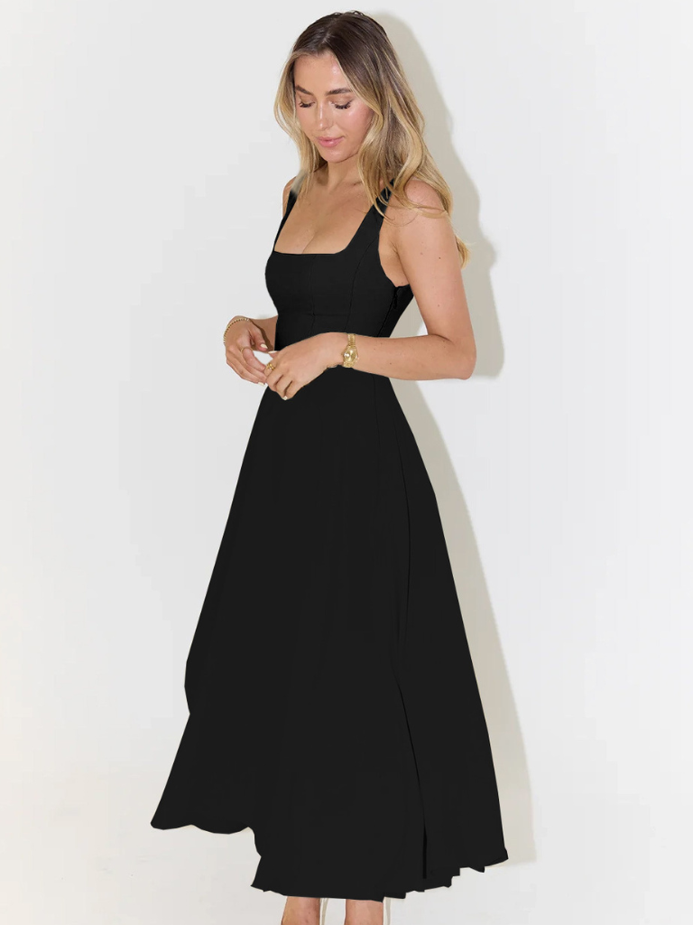 Grace | Vestido Midi Fluido con Escote Cuadrado
