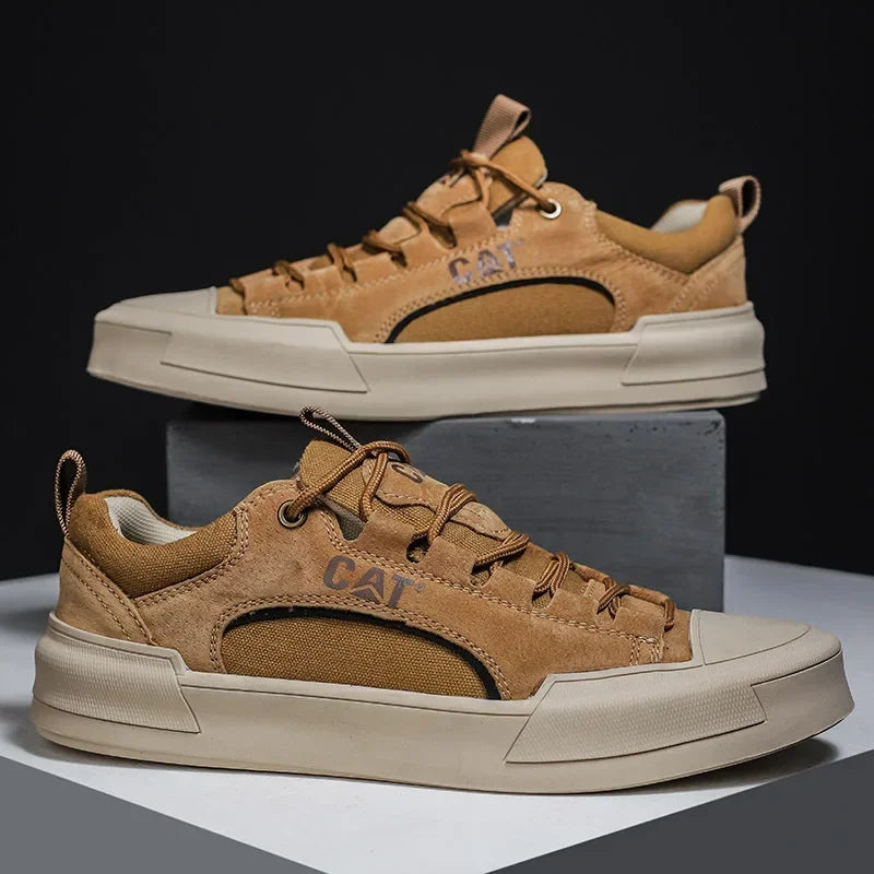 Zapatillas urbanas hombre efecto piel con malla transpirable