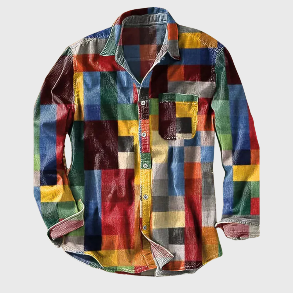 Camisa patchwork vintage hombre estampado arcoíris