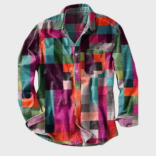Camisa patchwork vintage hombre estampado arcoíris