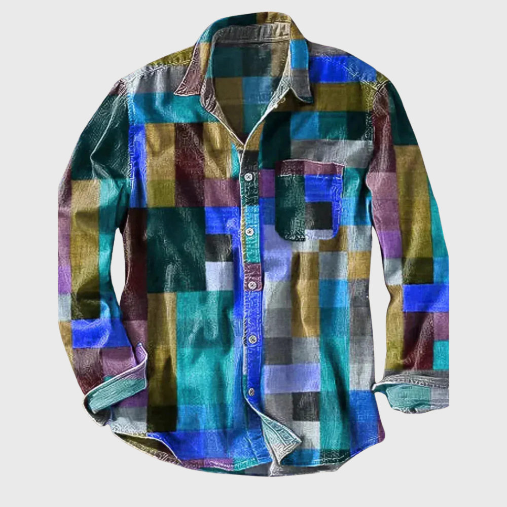 Camisa patchwork vintage hombre estampado arcoíris
