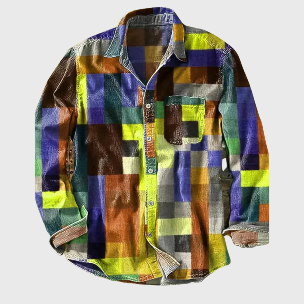 Camisa patchwork vintage hombre estampado arcoíris