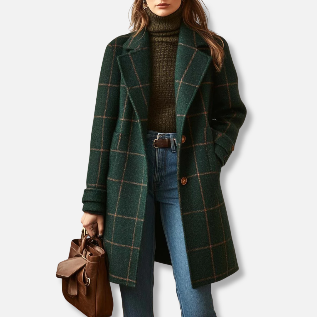 Abrigo clásico cuadros mujer dos botones invierno
