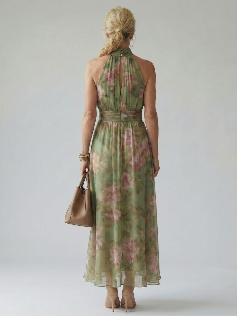 Livia | Vestido Maxi Halter Floral Elegante