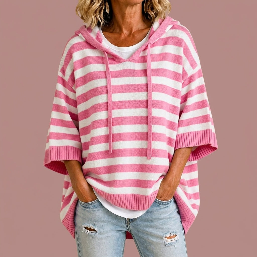 LOREDANA Poncho de Punto a Rayas con Capucha