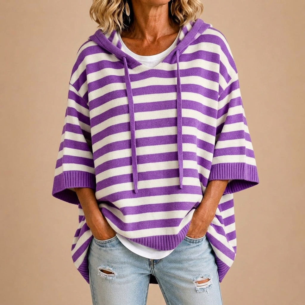 LOREDANA Poncho de Punto a Rayas con Capucha