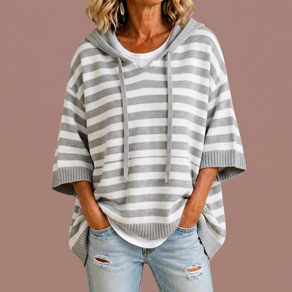 LOREDANA Poncho de Punto a Rayas con Capucha