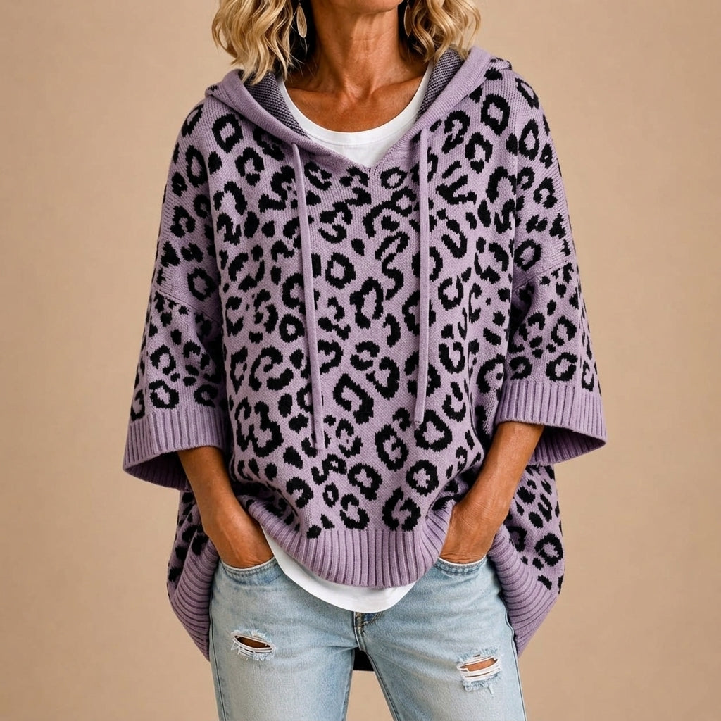 GABRIELLA Poncho de Punto Animal Print con Capucha