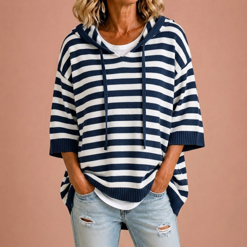 LOREDANA Poncho de Punto a Rayas con Capucha
