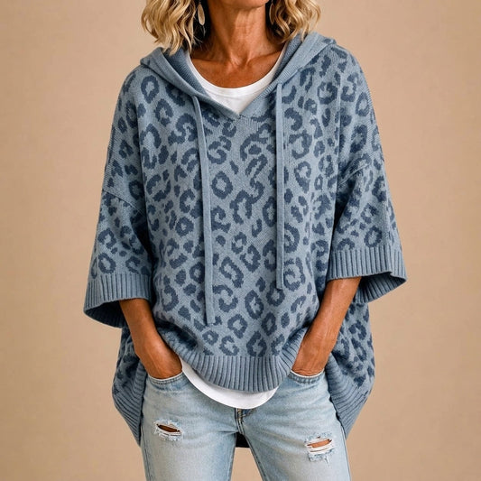 GABRIELLA Poncho de Punto Animal Print con Capucha
