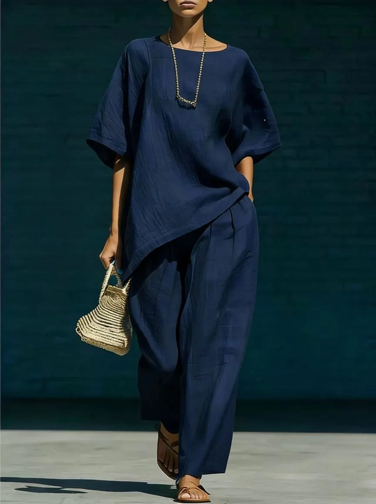 Conjunto mezcla de lino mujer pantalón ancho