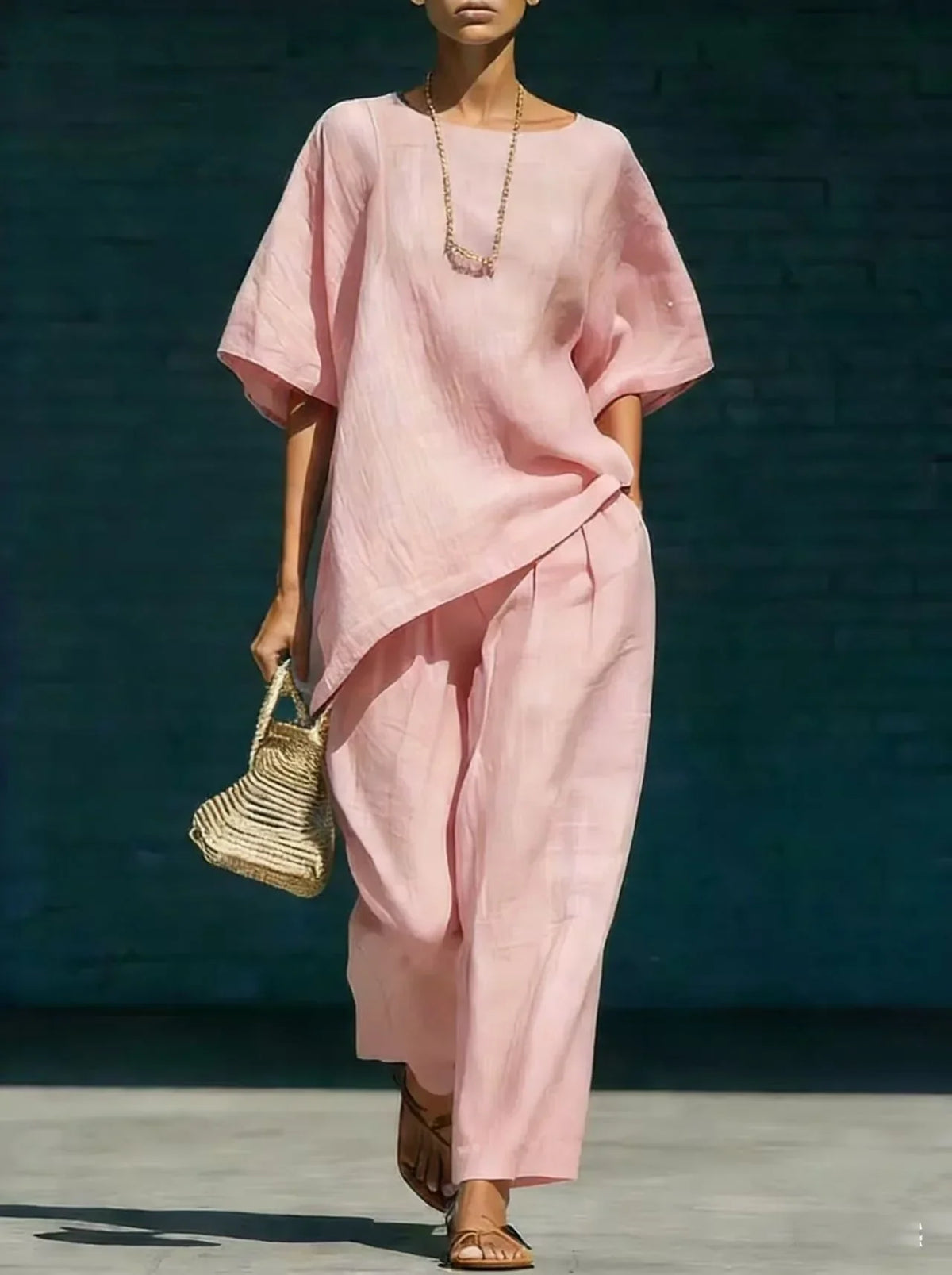 Conjunto mezcla de lino mujer pantalón ancho