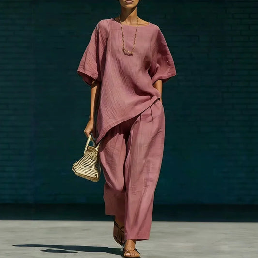 Conjunto mezcla de lino mujer pantalón ancho