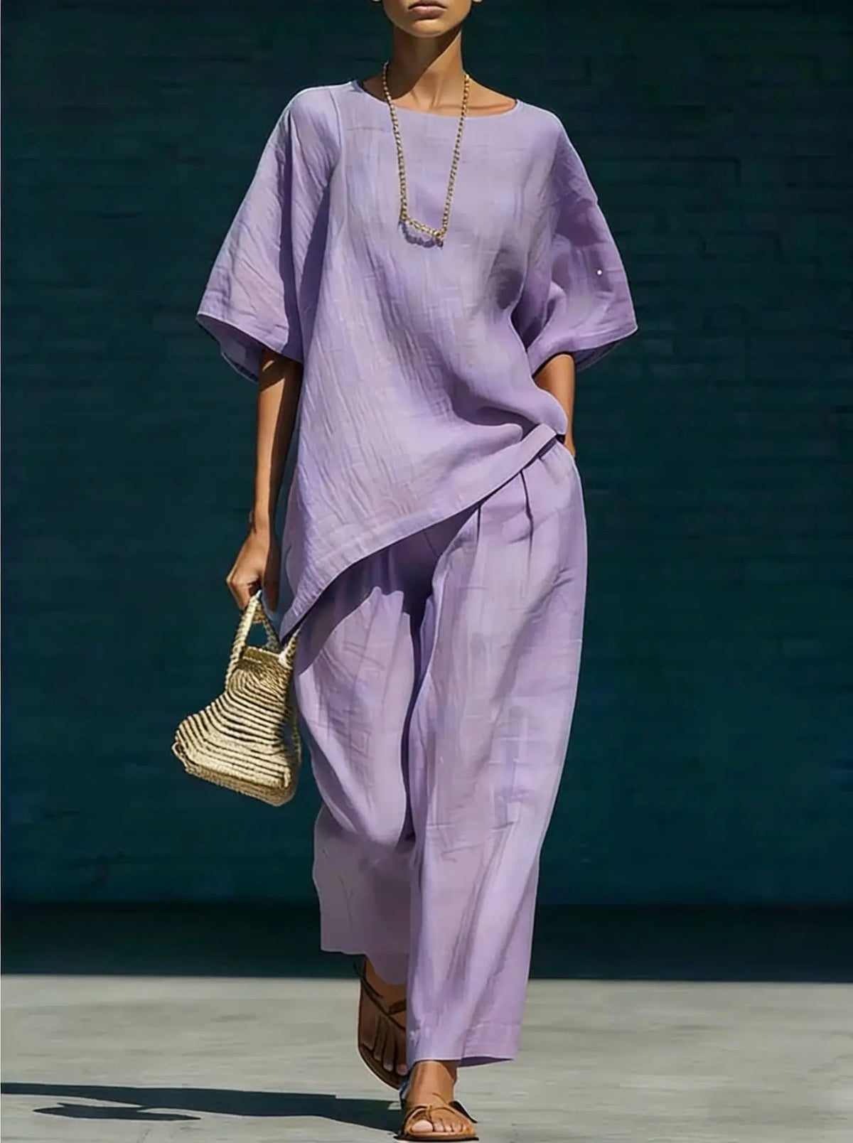 Conjunto mezcla de lino mujer pantalón ancho