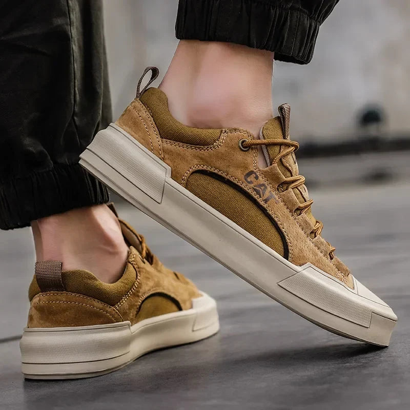 Zapatillas urbanas hombre efecto piel con malla transpirable