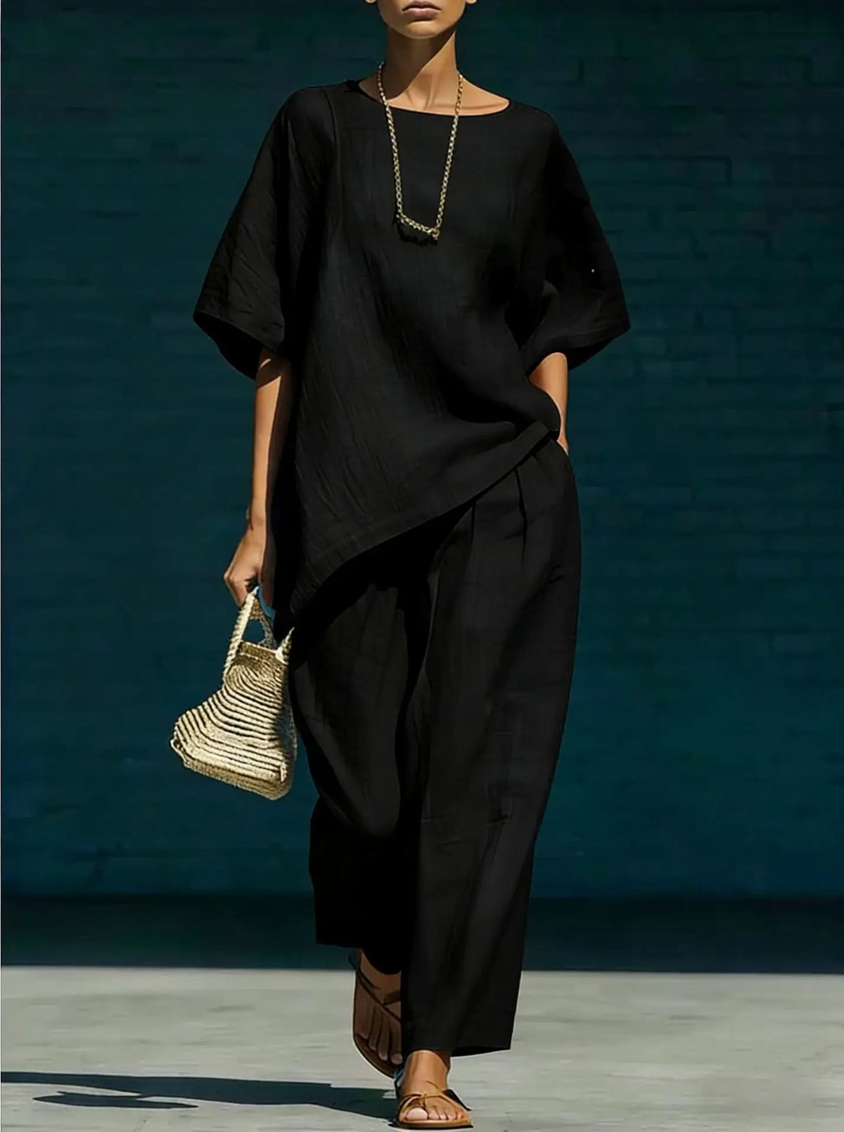 Conjunto mezcla de lino mujer pantalón ancho