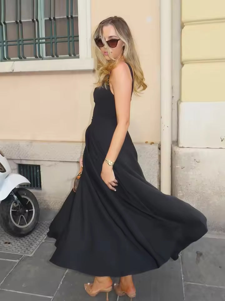Grace | Vestido Midi Fluido con Escote Cuadrado