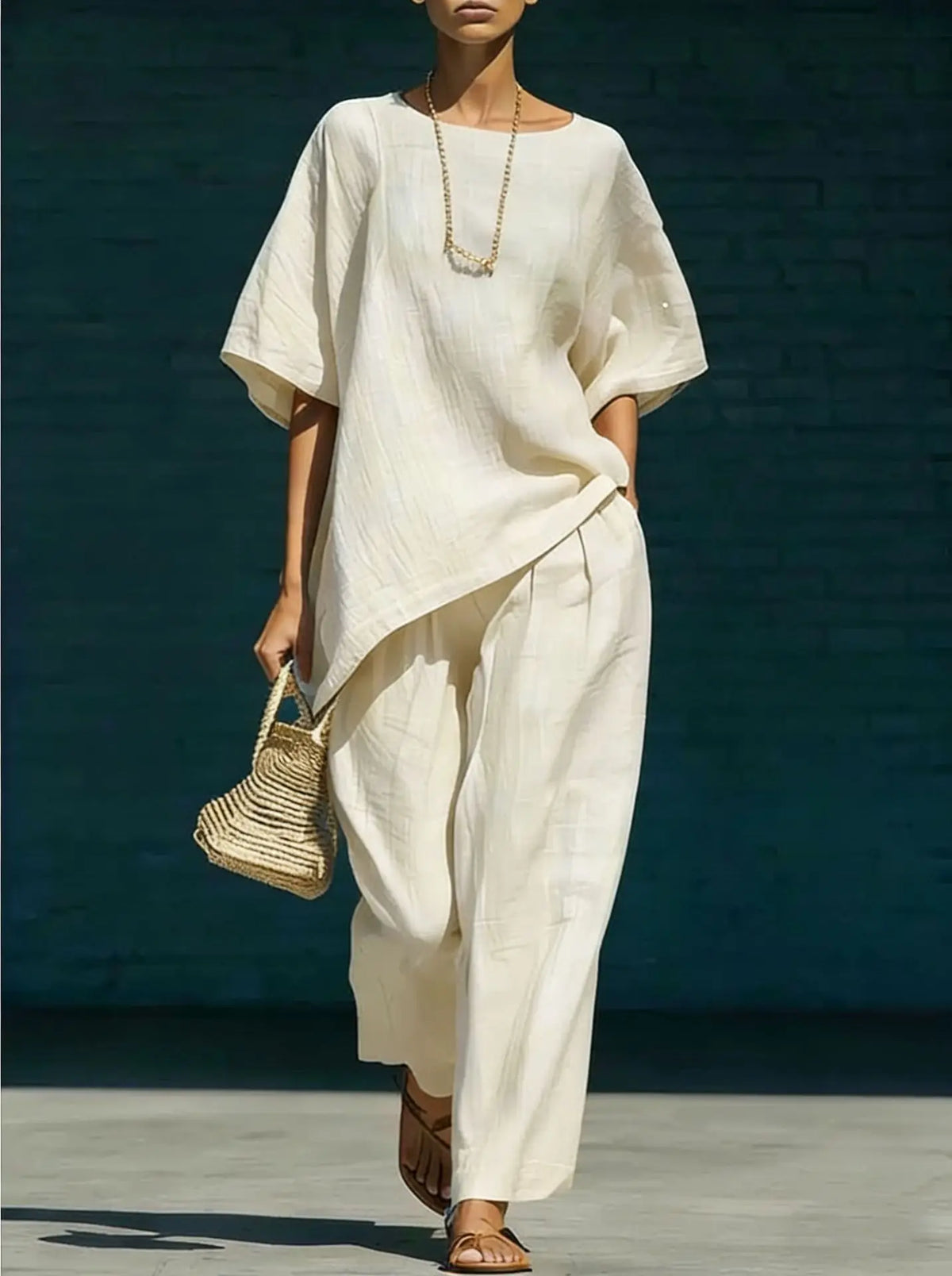 Conjunto mezcla de lino mujer pantalón ancho