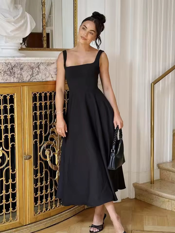 Grace | Vestido Midi Fluido con Escote Cuadrado
